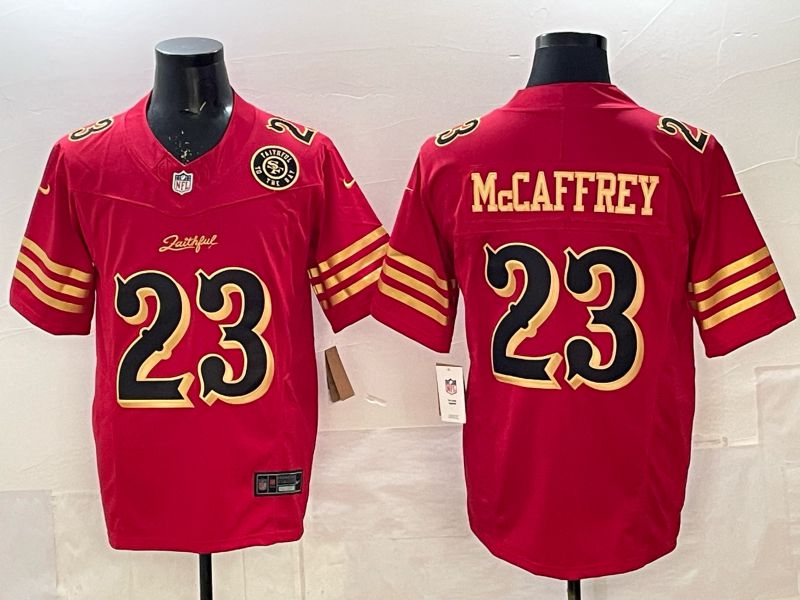 Men 2025 Nike San Francisco 49ers #23 Mccaffrey red gold 5th generation Limited NFL Jersey 005->san francisco 49ers->NFL Jersey